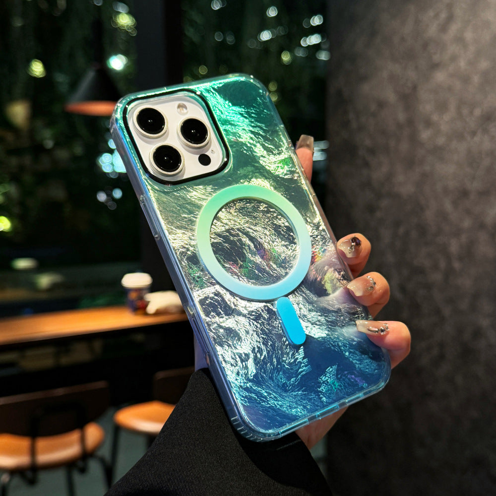 高級アートグラデーションカラー氷河テクスチャ携帯電話ケースMagSafe磁気リング携帯電話ケース