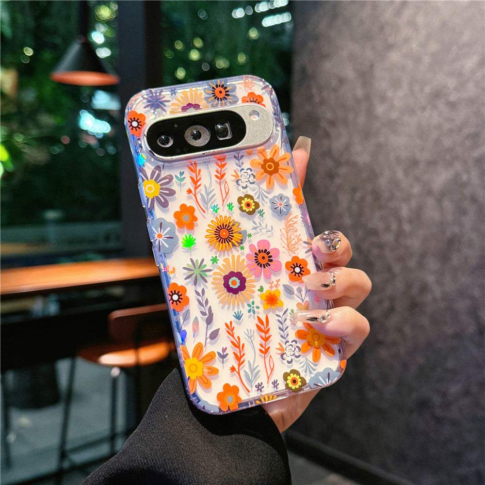 Google Pixel 10 9 Pro XL スマホケース Pixel 9a ケースエレガントなクラシックな花柄の透明携帯ケース