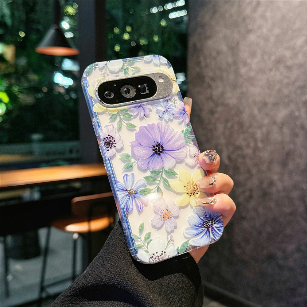 Google Pixel 10 9 Pro XL スマホケース Pixel 9a ケースエレガントなクラシックな花柄の透明携帯ケース