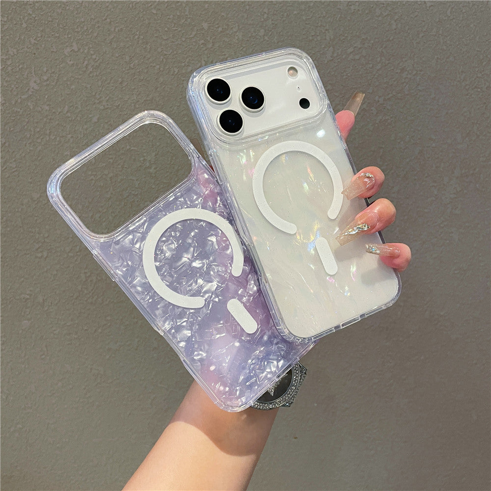 iPhone 17 Pro Max スマホケース iPhone 17 Air ケース キラキラ輝くカラフルなシェルテクスチャのMagsafeマグネット式携帯電話ケース