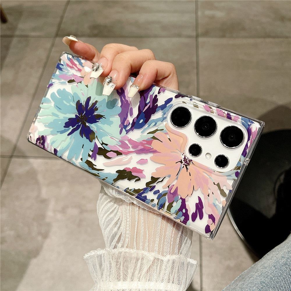 Samsung Galaxy S25 S24 S23 S22 Ultra スマホケース S24FE S23FE ケース欧米で人気のエレガントなクラシックな花柄の透明携帯ケース
