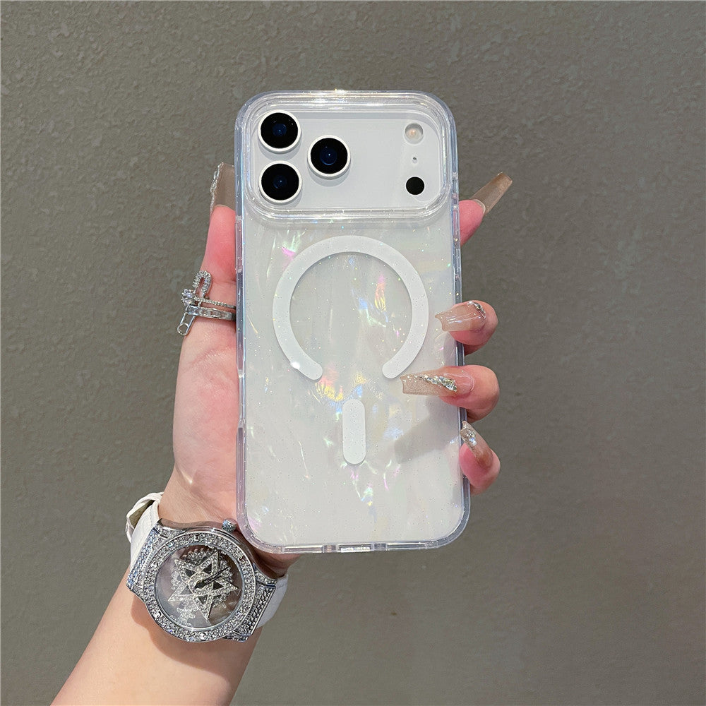 iPhone 17 Pro Max スマホケース iPhone 17 Air ケース キラキラ輝くカラフルなシェルテクスチャのMagsafeマグネット式携帯電話ケース