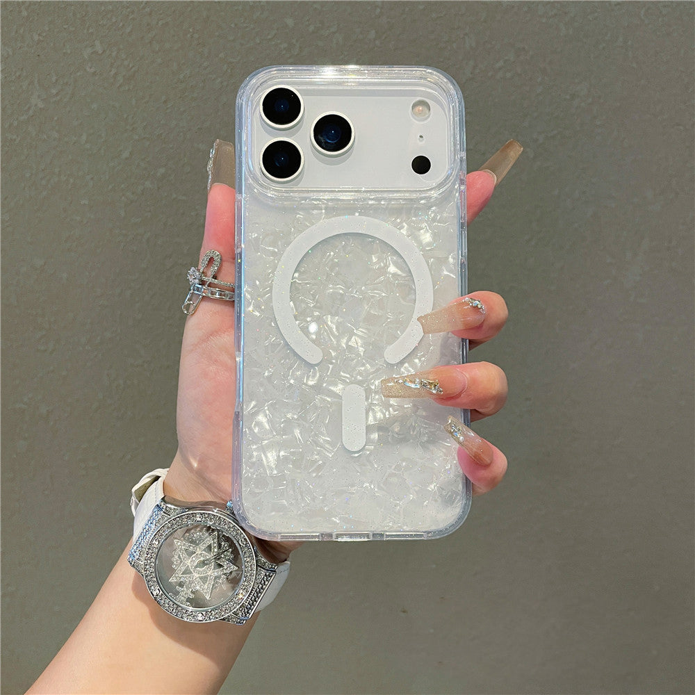 iPhone 17 Pro Max スマホケース iPhone 17 Air ケース キラキラ輝くカラフルなシェルテクスチャのMagsafeマグネット式携帯電話ケース