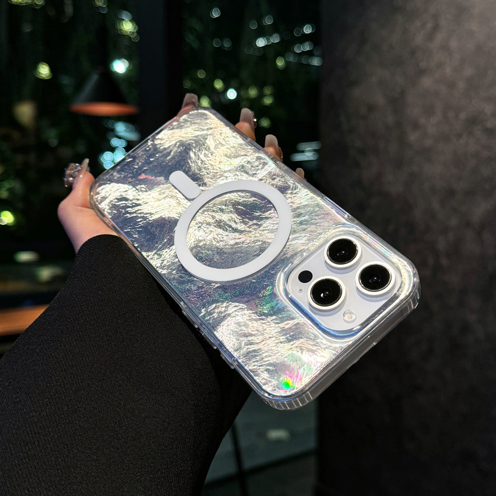 高級アートグラデーションカラー氷河テクスチャ携帯電話ケースMagSafe磁気リング携帯電話ケース