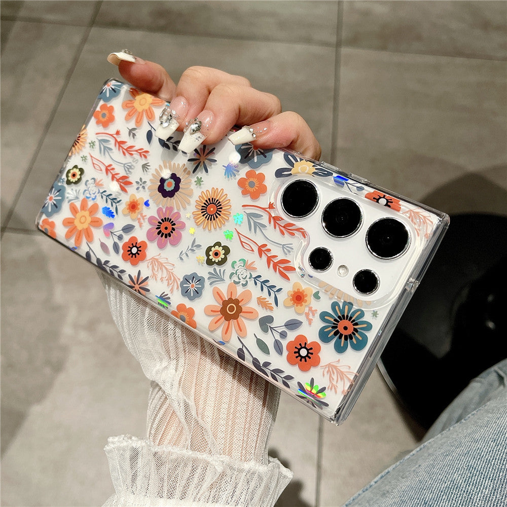 Samsung Galaxy S25 S24 S23 S22 Ultra スマホケース S24FE S23FE ケース欧米で人気のエレガントなクラシックな花柄の透明携帯ケース
