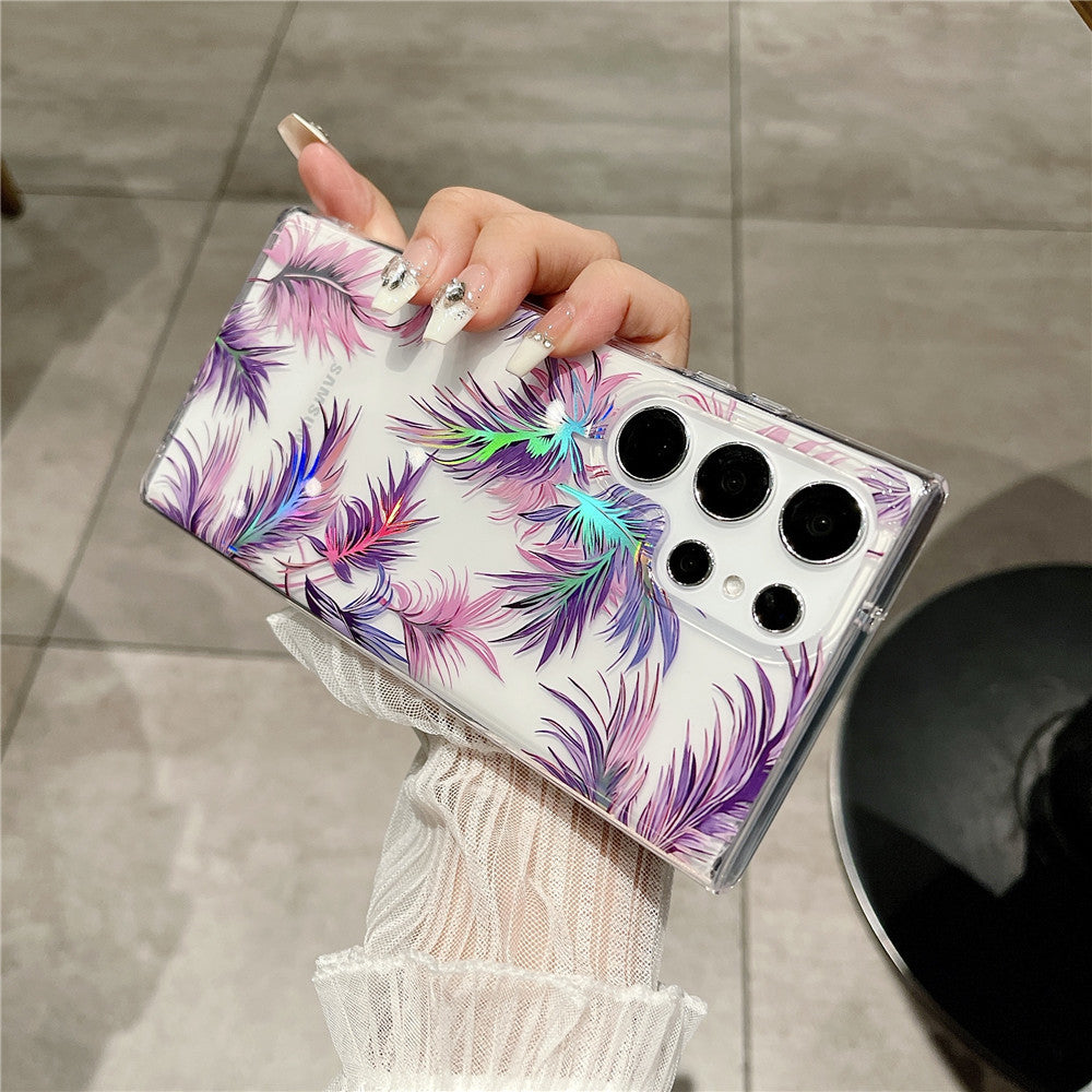 Samsung Galaxy S25 S24 S23 S22 Ultra スマホケース S24FE S23FE ケース欧米で人気のエレガントなクラシックな花柄の透明携帯ケース