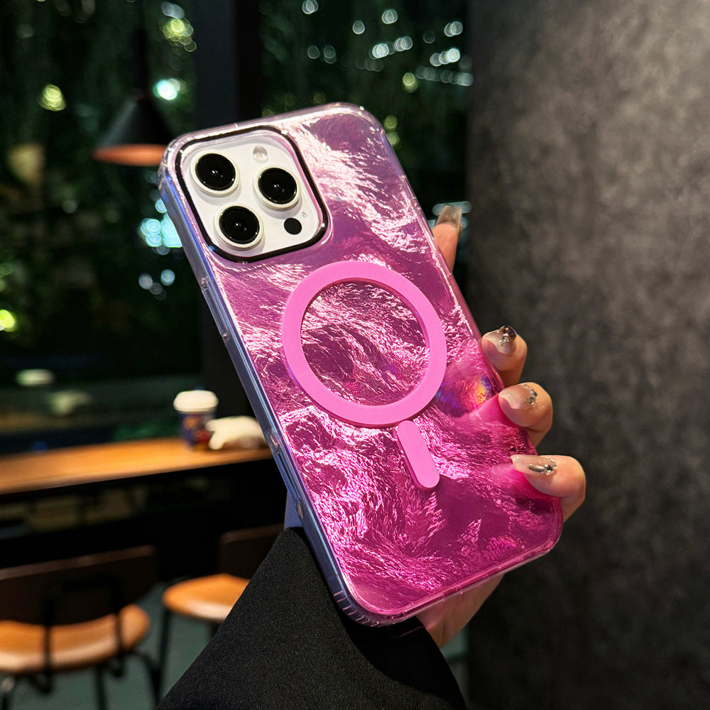 高級アートグラデーションカラー氷河テクスチャ携帯電話ケースMagSafe磁気リング携帯電話ケース
