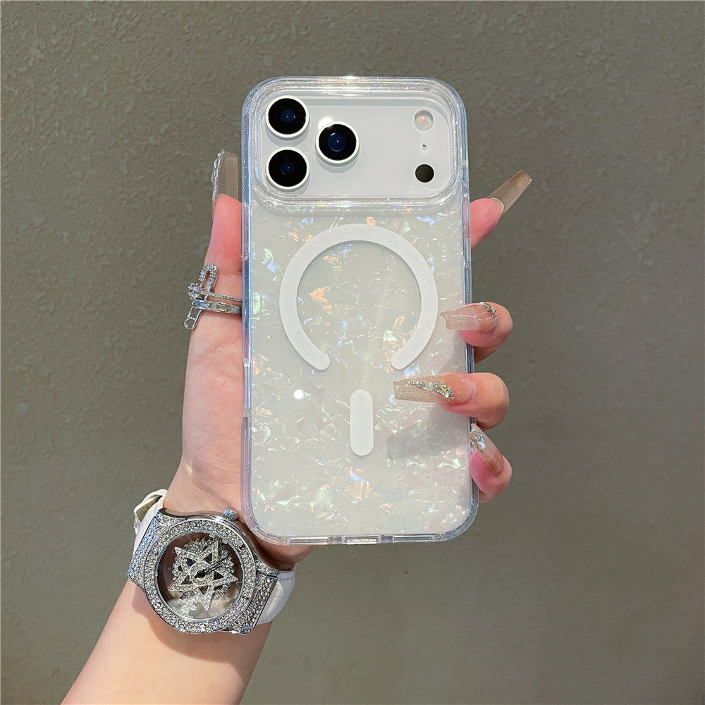 iPhone 17 Pro Max スマホケース iPhone 17 Air ケース キラキラ輝くカラフルなシェルテクスチャのMagsafeマグネット式携帯電話ケース