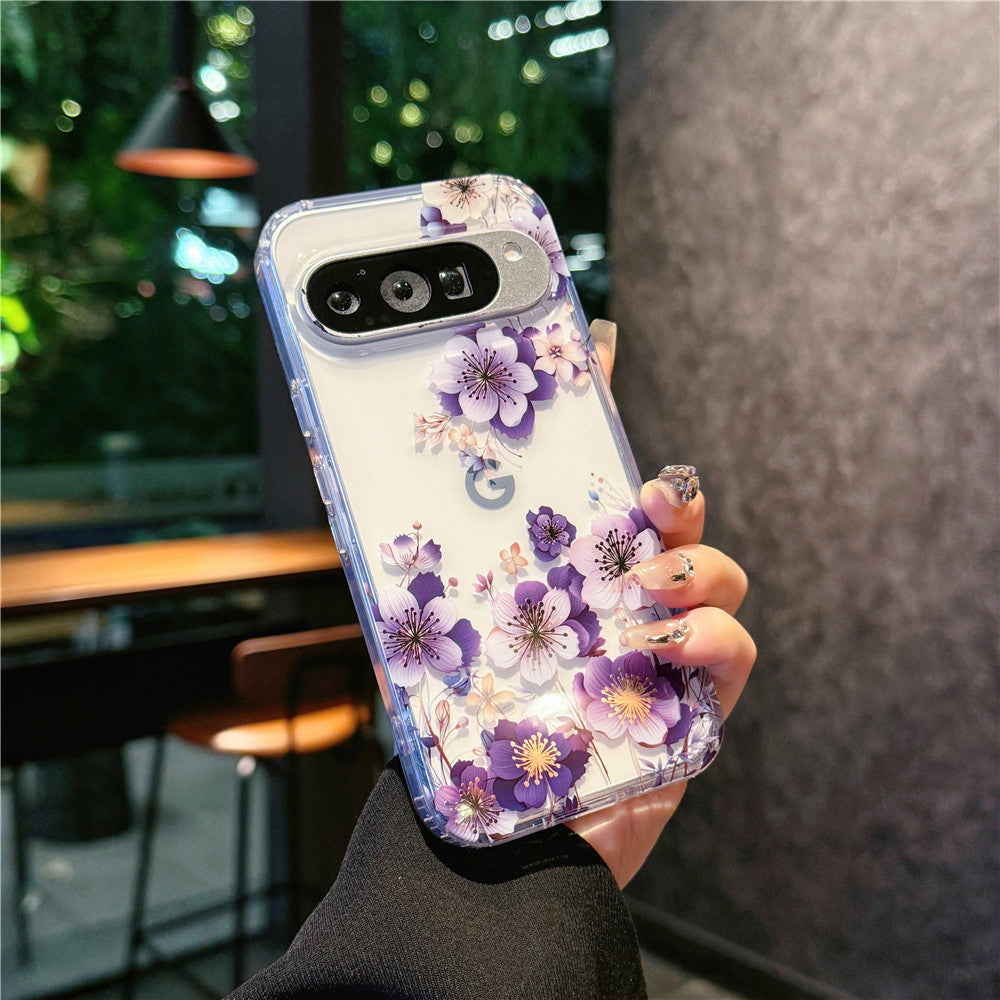 Google Pixel 10 9 Pro XL スマホケース Pixel 9a ケースエレガントなクラシックな花柄の透明携帯ケース