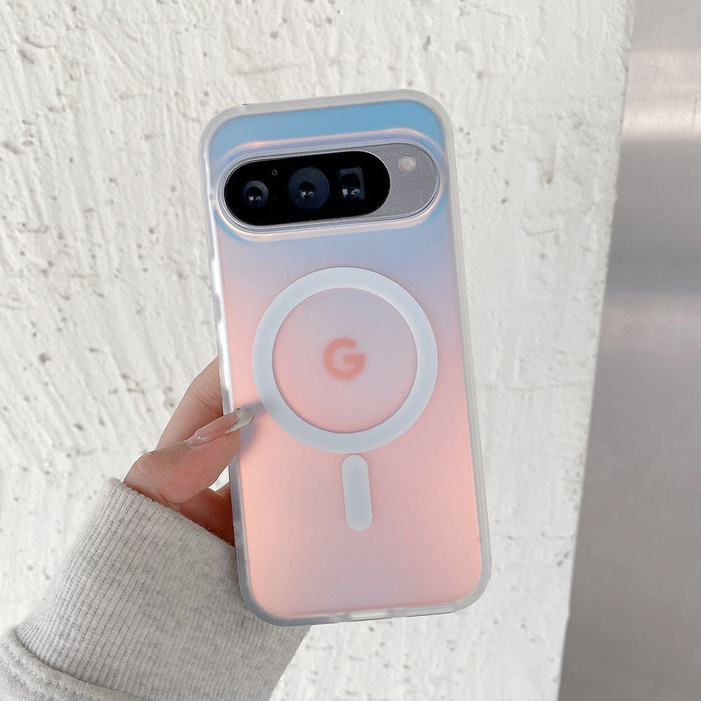 Google Pixel 10 9 Pro XL 8 Pro スマホケース Pixel 9a 8a レーザー加工のカラフルなグラデーションフロスト加工携帯電話ケース Magsafe磁気リング携帯電話ケース