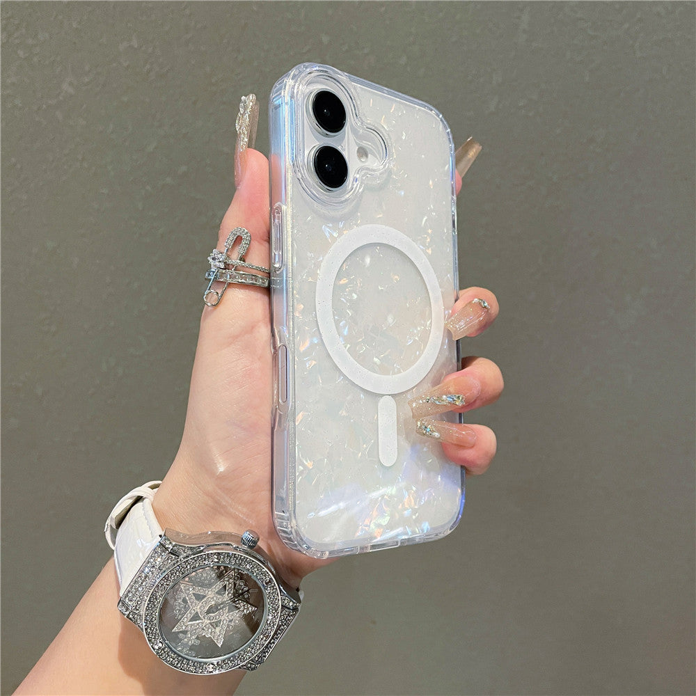 iPhone 17 Pro Max スマホケース iPhone 17 Air ケース キラキラ輝くカラフルなシェルテクスチャのMagsafeマグネット式携帯電話ケース