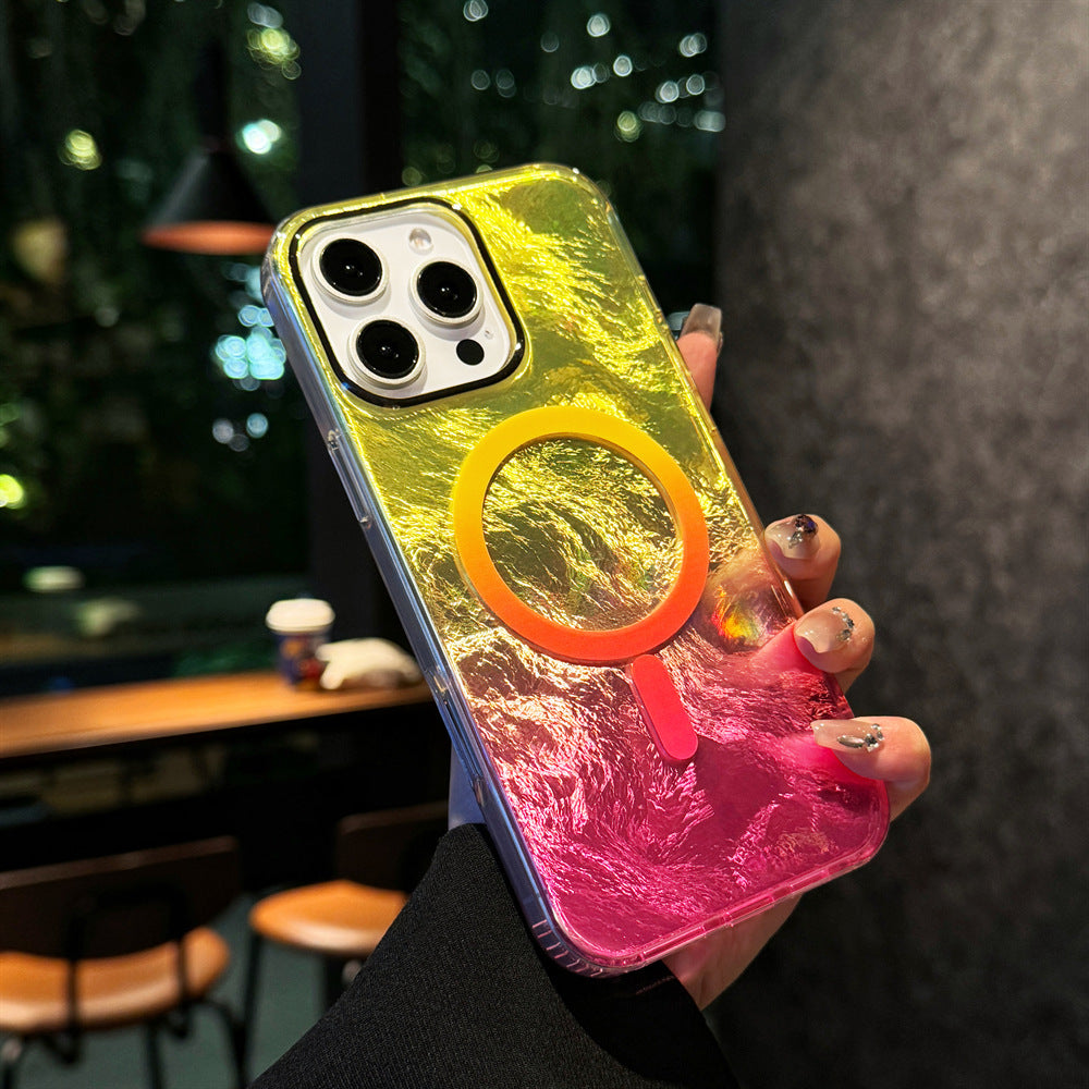 高級アートグラデーションカラー氷河テクスチャ携帯電話ケースMagSafe磁気リング携帯電話ケース