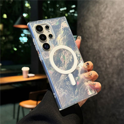 Samsung Galaxy S25 S24 S23 S22 Ultra スマホケース S24FE S23FE ケース 高級感のあるカラフルなグラデーションの氷河柄magsafe磁気リング付き携帯電話ケース