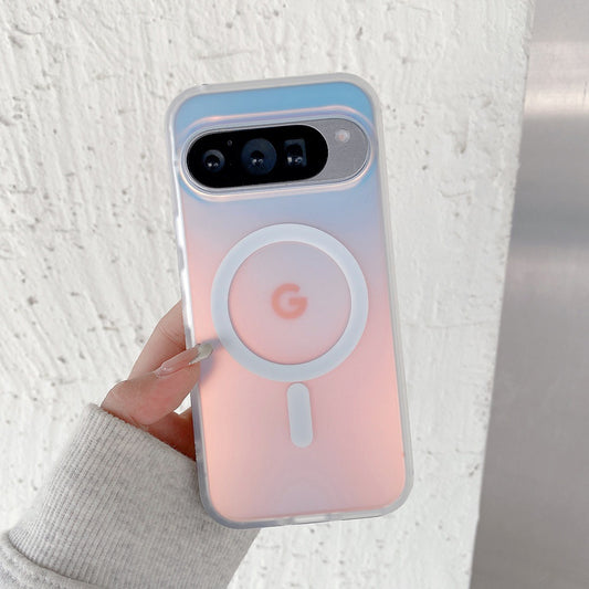 Google Pixel 10 9 Pro XL 8 Pro スマホケース Pixel 9a 8a レーザー加工のカラフルなグラデーションフロスト加工携帯電話ケース Magsafe磁気リング携帯電話ケース