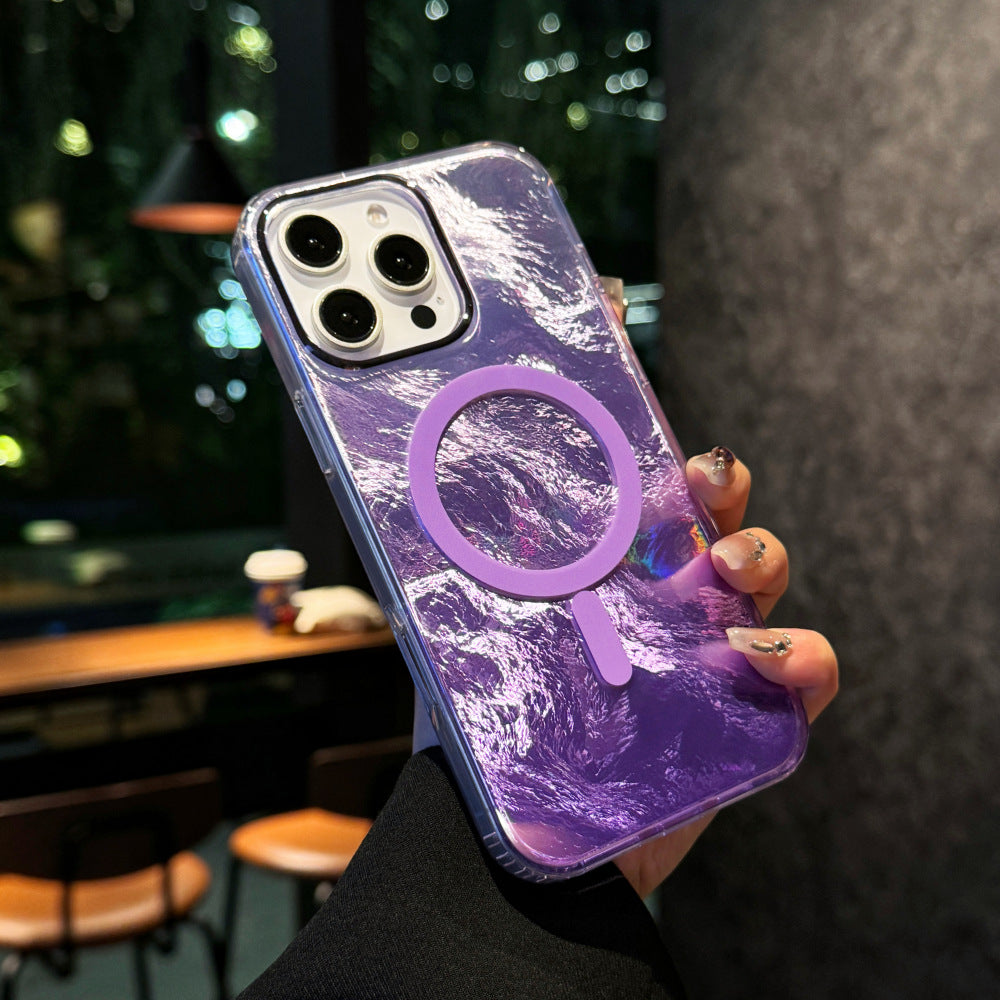 高級アートグラデーションカラー氷河テクスチャ携帯電話ケースMagSafe磁気リング携帯電話ケース