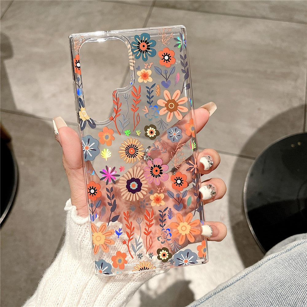 Samsung Galaxy S25 S24 S23 S22 Ultra スマホケース S24FE S23FE ケース欧米で人気のエレガントなクラシックな花柄の透明携帯ケース
