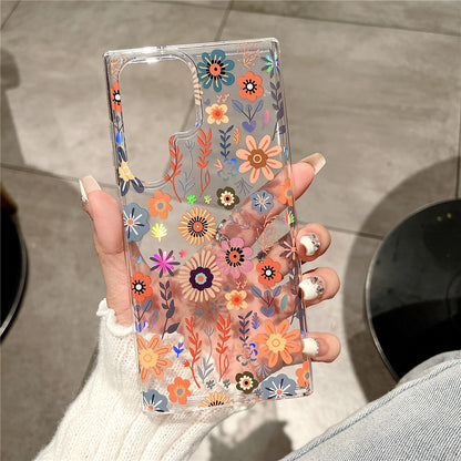 Samsung Galaxy S25 S24 S23 S22 Ultra スマホケース S24FE S23FE ケース欧米で人気のエレガントなクラシックな花柄の透明携帯ケース