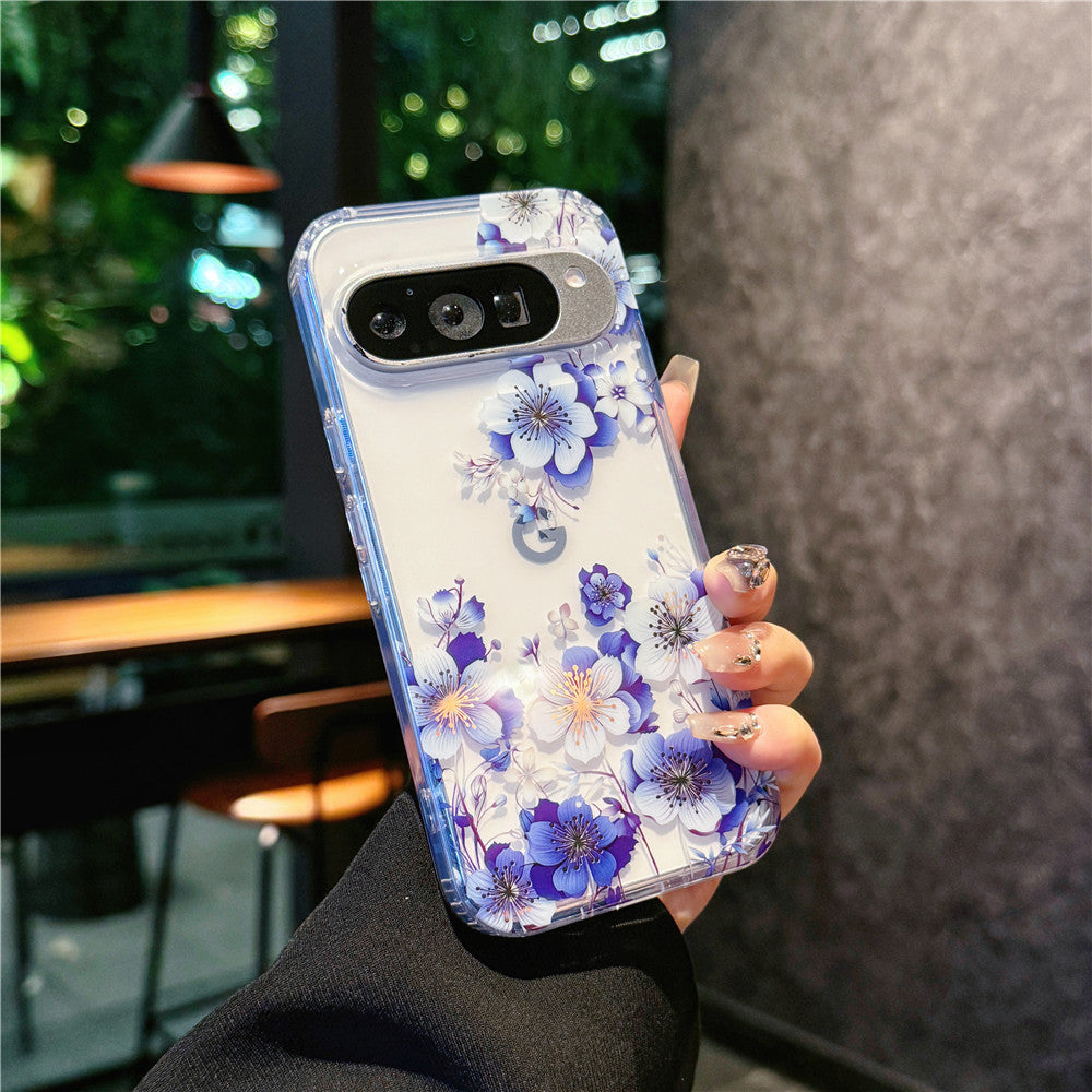 Google Pixel 10 9 Pro XL スマホケース Pixel 9a ケースエレガントなクラシックな花柄の透明携帯ケース