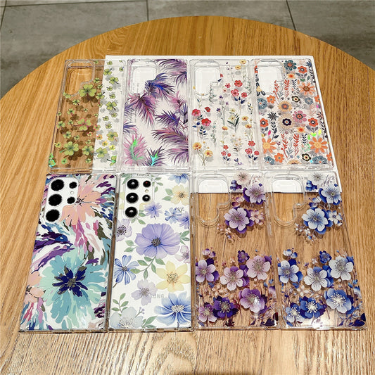 Samsung Galaxy S25 S24 S23 S22 Ultra スマホケース S24FE S23FE ケース欧米で人気のエレガントなクラシックな花柄の透明携帯ケース
