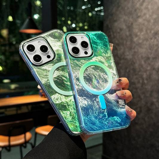 高級アートグラデーションカラー氷河テクスチャ携帯電話ケースMagSafe磁気リング携帯電話ケース