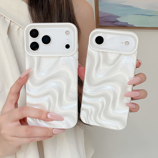 iPhone 17 16 15 14 13 Pro Max スマホケース パールホワイト 3D ウォーターリップル スマホケース
