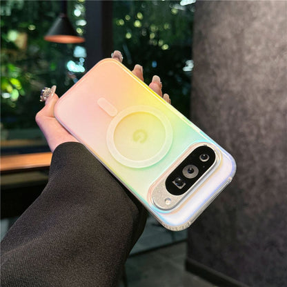 Google Pixel 10 9 Pro XL スマホケース Pixel 9a ケースグラデーションレーザーフロスト携帯電話ケース Magsafe磁気リング携帯電話ケース