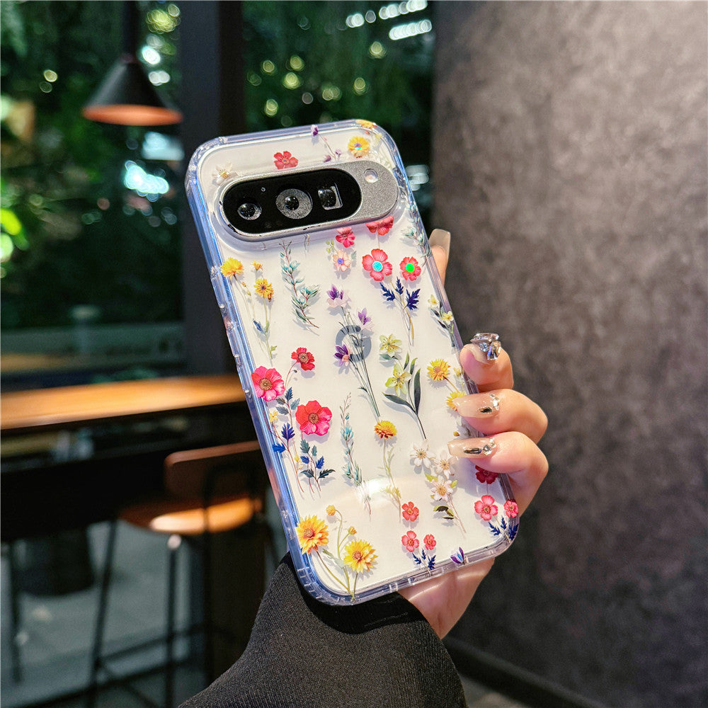 Google Pixel 10 9 Pro XL スマホケース Pixel 9a ケースエレガントなクラシックな花柄の透明携帯ケース