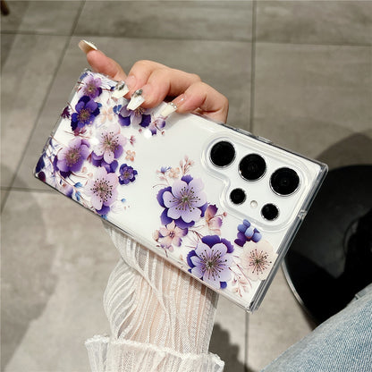 Samsung Galaxy S25 S24 S23 S22 Ultra スマホケース S24FE S23FE ケース欧米で人気のエレガントなクラシックな花柄の透明携帯ケース