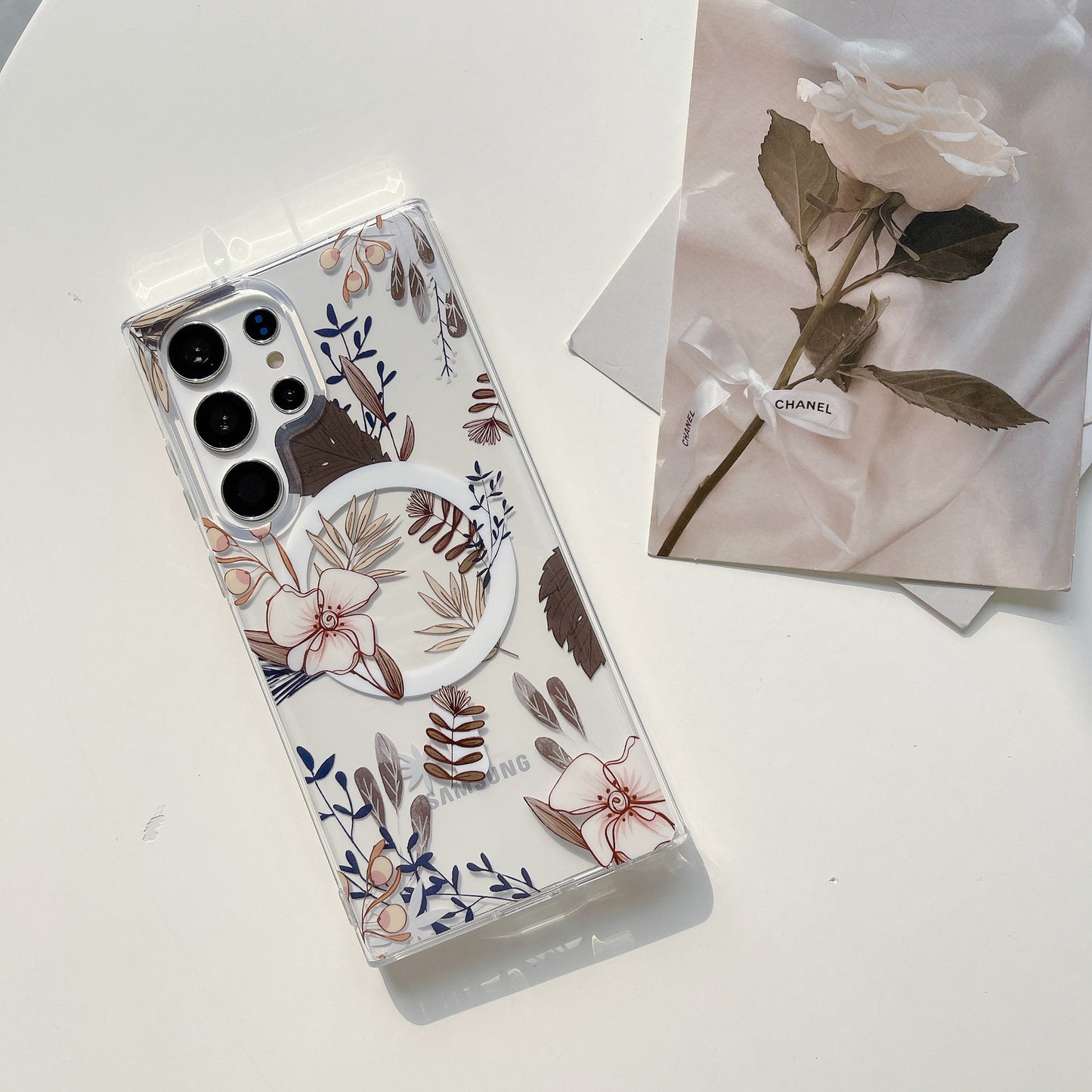 Samsung Galaxy S25 S24 S23 S22 Ultra スマホケース S24FE S23FE ケースクラシックでエレガントな花柄の携帯電話ケース Magsafe磁気リング携帯電話ケース