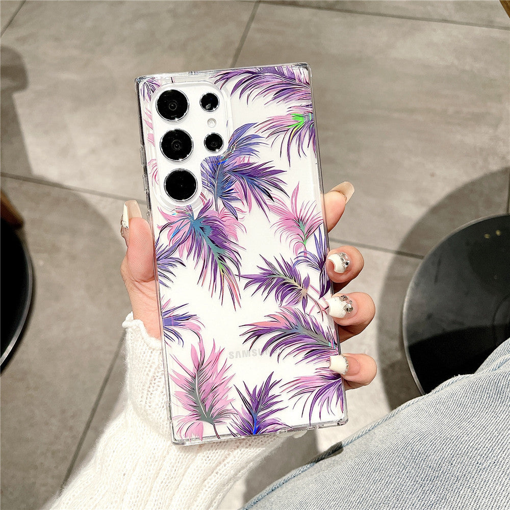 Samsung Galaxy S25 S24 S23 S22 Ultra スマホケース S24FE S23FE ケース欧米で人気のエレガントなクラシックな花柄の透明携帯ケース