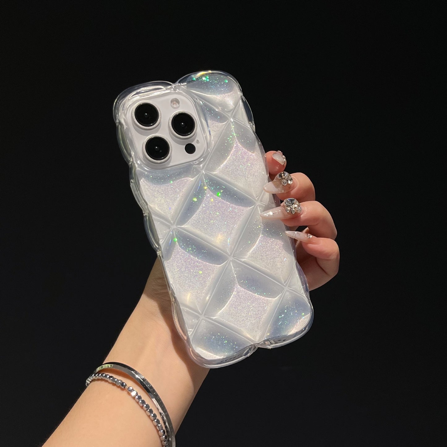 iPhone 16 15 14 Plus 13 12 Pro Max スマホケース かわいいグリッター3Dダイヤモンド柄スマホケース