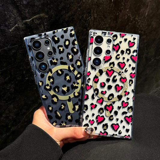 Samsung Galaxy S25 S24 S23 Ultra スマホケース S24FE S23FE ケース 人気の欧米風ヒョウ柄magsafe磁気リング携帯電話ケース