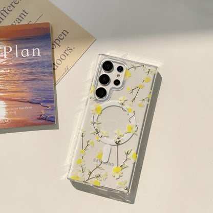 Samsung Galaxy S25 S24 S23 S22 Ultra スマホケース S24FE S23FE ケースクラシックでエレガントな花柄の携帯電話ケース Magsafe磁気リング携帯電話ケース