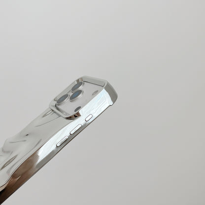 iPhone 17 16 15 14 13 Pro Max スマホケース 高級電気メッキシルバー立体水波模様携帯ケース
