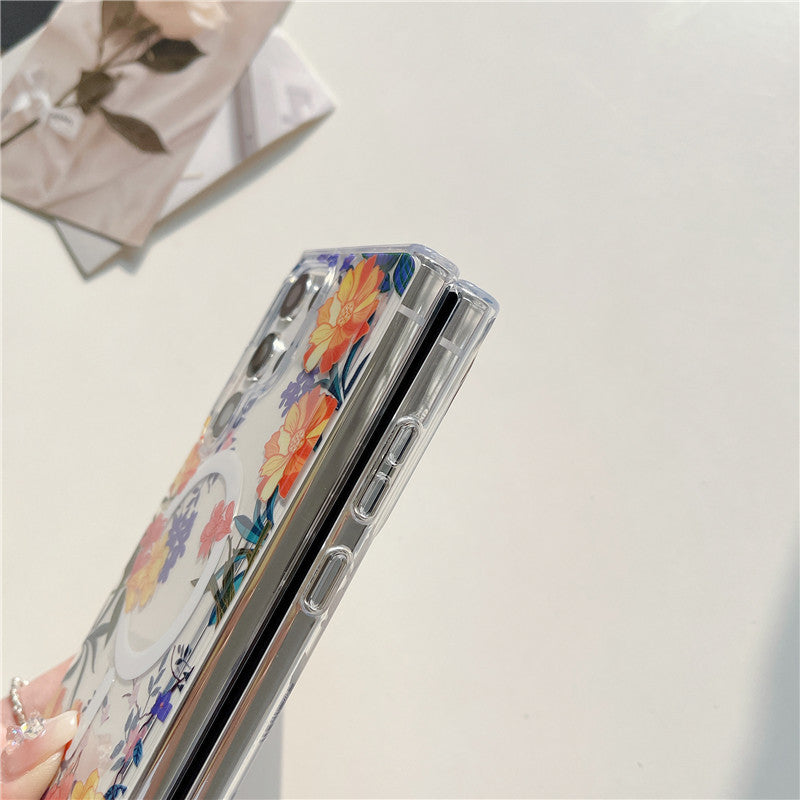 Samsung Galaxy S25 S24 S23 S22 Ultra スマホケース S24FE S23FE ケースクラシックでエレガントな花柄の携帯電話ケース Magsafe磁気リング携帯電話ケース