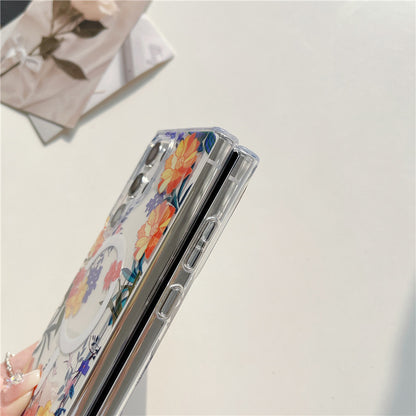 Samsung Galaxy S25 S24 S23 S22 Ultra スマホケース S24FE S23FE ケースクラシックでエレガントな花柄の携帯電話ケース Magsafe磁気リング携帯電話ケース