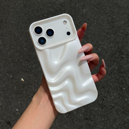 iPhone 17 16 15 14 13 Pro Max スマホケース パールホワイト 3D ウォーターリップル スマホケース