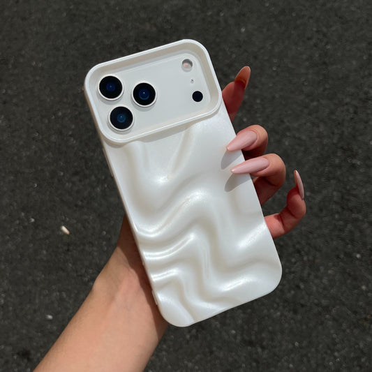 iPhone 17 16 15 14 13 Pro Max スマホケース パールホワイト 3D ウォーターリップル スマホケース