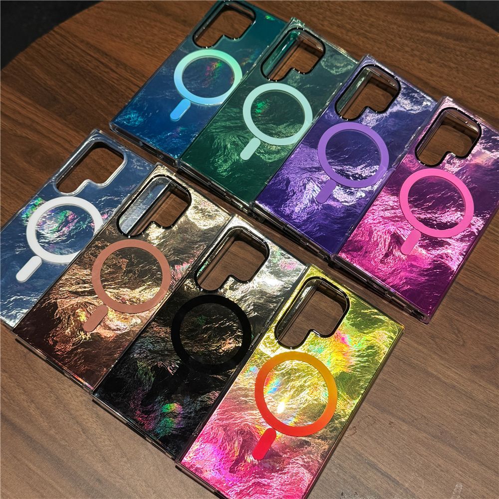 Samsung Galaxy S25 S24 S23 S22 Ultra スマホケース S24FE S23FE ケース 高級感のあるカラフルなグラデーションの氷河柄magsafe磁気リング付き携帯電話ケース