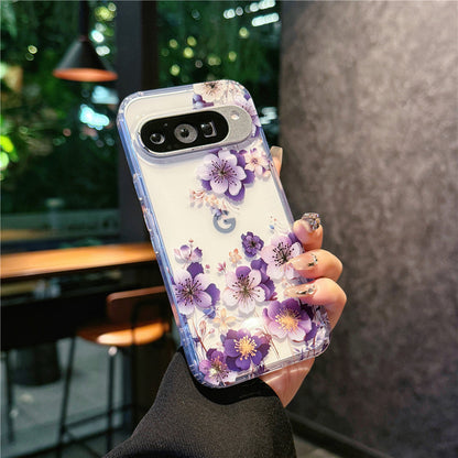 Google Pixel 10 9 Pro XL スマホケース Pixel 9a ケースエレガントなクラシックな花柄の透明携帯ケース
