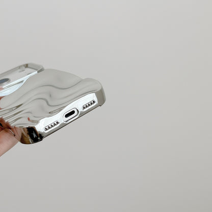 iPhone 17 16 15 14 13 Pro Max スマホケース 高級電気メッキシルバー立体水波模様携帯ケース