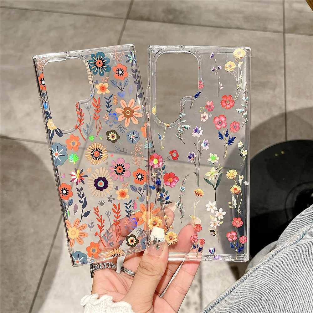 Samsung Galaxy S25 S24 S23 S22 Ultra スマホケース S24FE S23FE ケース欧米で人気のエレガントなクラシックな花柄の透明携帯ケース