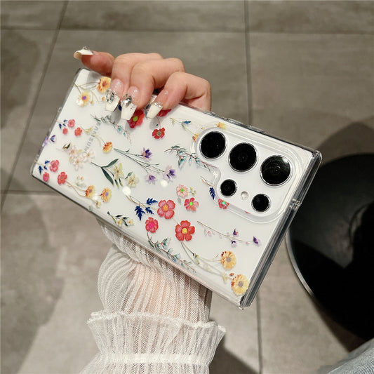 Samsung Galaxy S25 S24 S23 S22 Ultra スマホケース S24FE S23FE ケース欧米で人気のエレガントなクラシックな花柄の透明携帯ケース