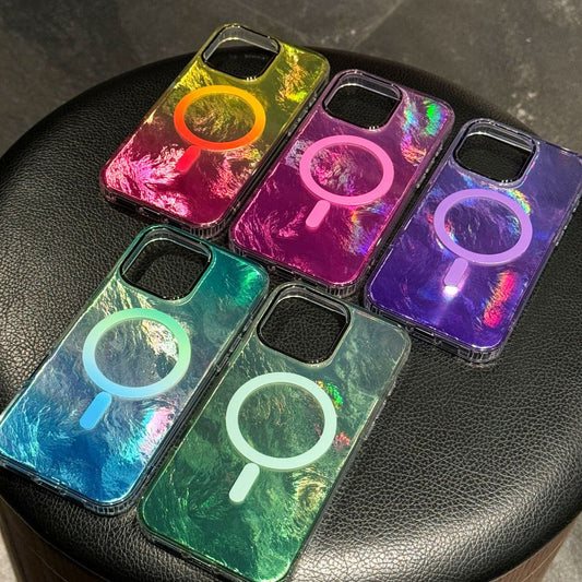 高級アートグラデーションカラー氷河テクスチャ携帯電話ケースMagSafe磁気リング携帯電話ケース