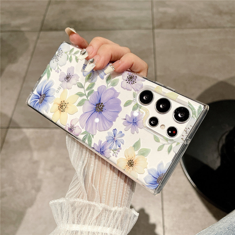 Samsung Galaxy S25 S24 S23 S22 Ultra スマホケース S24FE S23FE ケース欧米で人気のエレガントなクラシックな花柄の透明携帯ケース