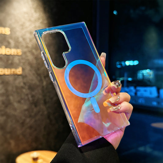 Samsung Galaxy S25 S24 S23 Ultra スマホケース S24FE S23FE ケース グラデーションレーザーラゲッジパターンのMagSafe磁気リング付きスマホケース